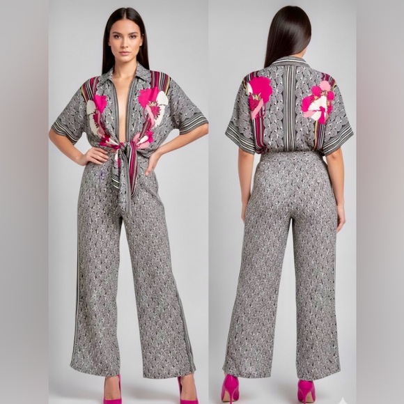 Max Studio Pants - Floral Black/White Jumpsuit